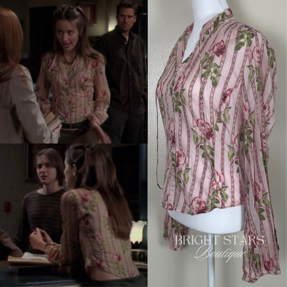 Rare Floral Top ASO Fred in Angel Vintage Pink Rose Long Sleeve Amy Acker - Picture 2 of 10